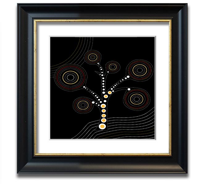 Aboriginal Tree 2 Square Framed Print showcasing vibrant colors and intricate patterns, framed in a stylish border.